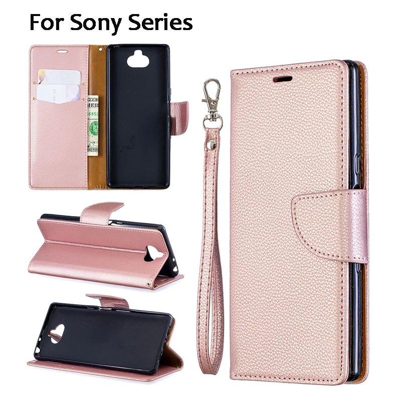 Откидной Чехол кошелек для Sony Xperia 10 Litchi зернистая Роскошная Кожаная подставка из