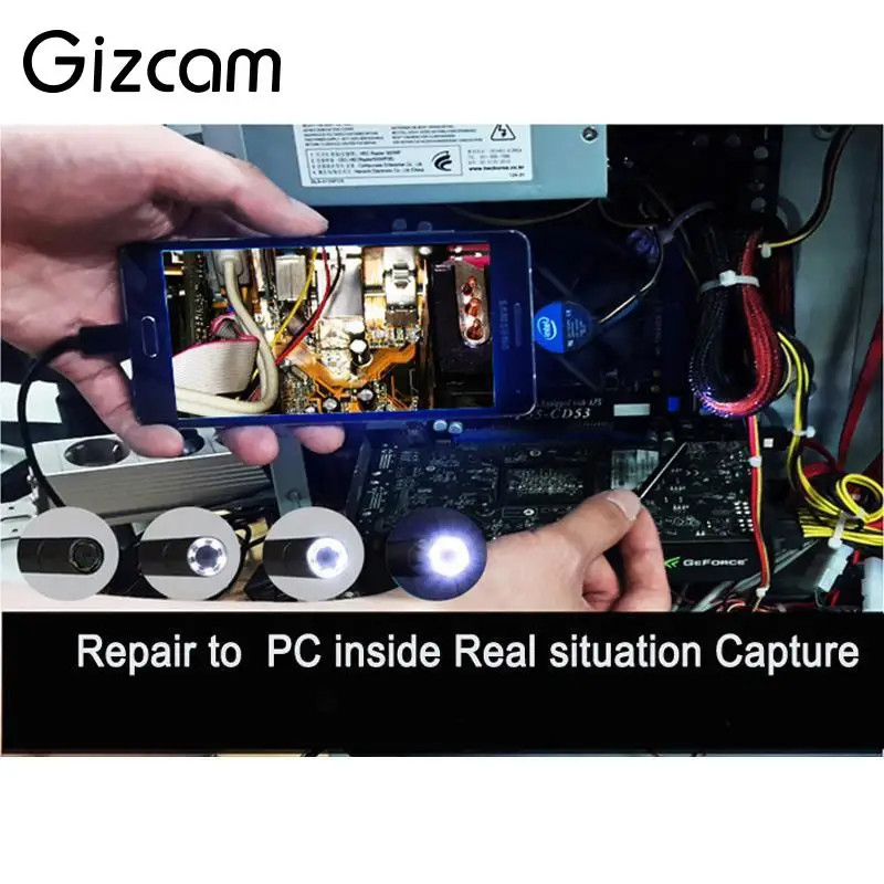 Gizcam 480P эндоскоп бороскоп камера 1 3 MP Водонепроницаемый IP67 USB инспекционная трубка труба с крюком для OTG