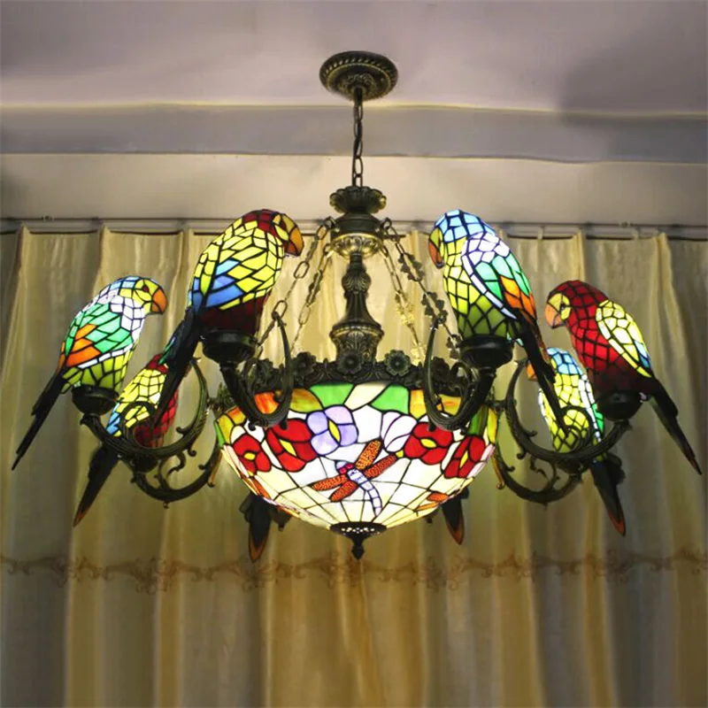 SGROW витражное стекло Попугай Птицы подвесные светильники ручной работы Tiffany