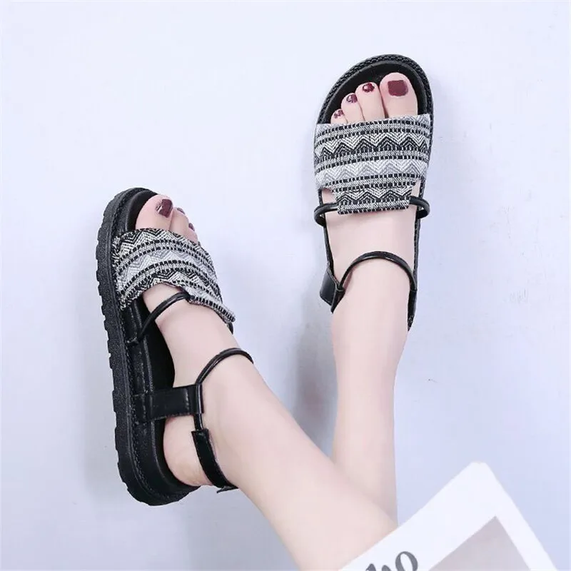 Сандалии женские на плоской толстой подошве повседневные Модные босоножки в