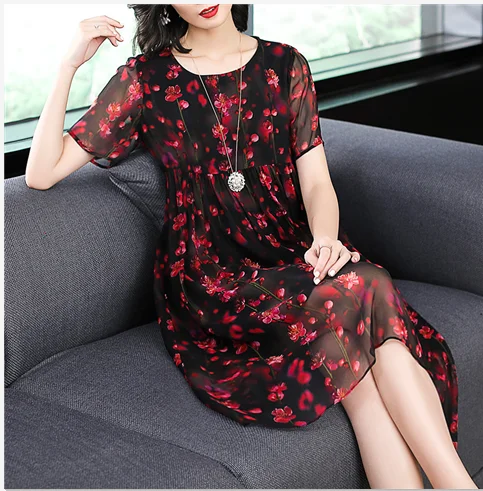 Женское винтажное платье с коротким рукавом элегантное свободное цветочным