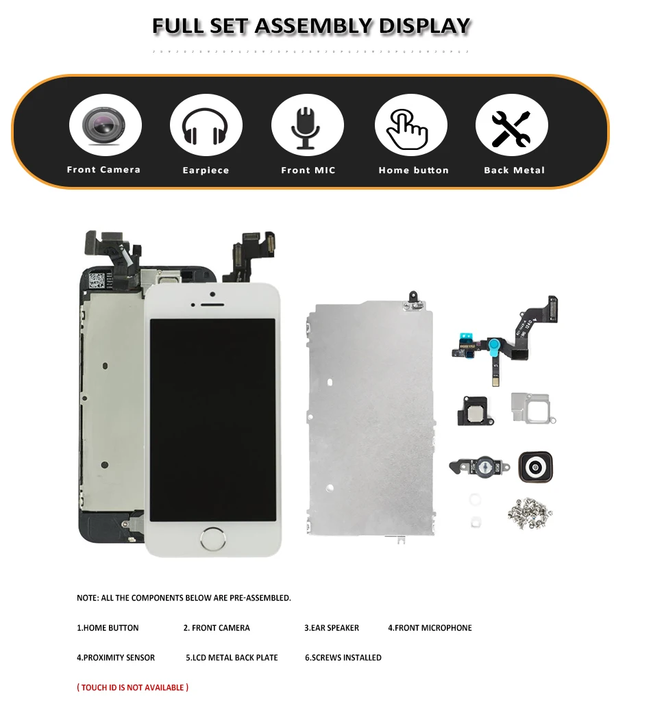 Полный комплект ЖК-дисплей для iPhone 5S 6 6Plus 6S Plus с кнопкой возврата фронтальная