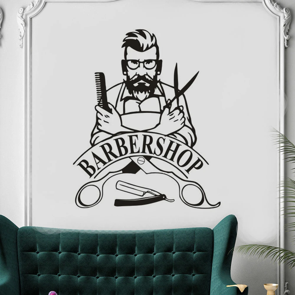 Парикмахерская хипстерская виниловая наклейка на стену s Hair Salon съемный оконный плакат Парикмахерская логотип наклейка на стену Гребень наклейки ножницы AZ097