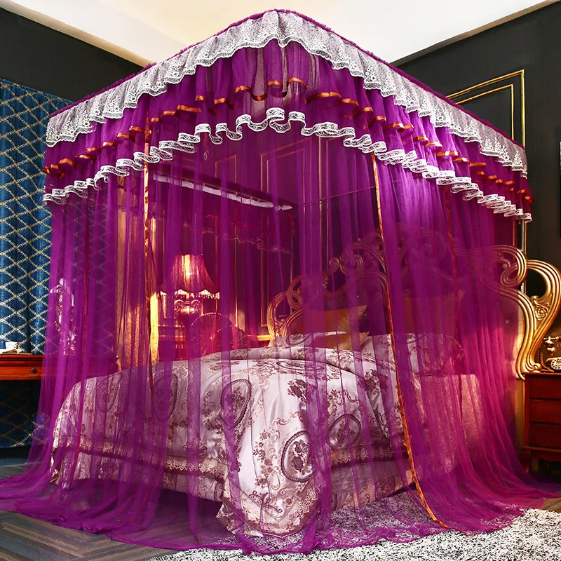 Роскошная U-образная белая кружевная противомоскитная сетка фиолетового