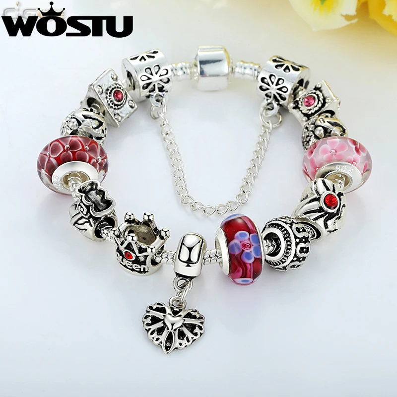 WOSTU Queen Jewelry Silver Charms Bracelet &amp Bangles With Crown Beads for Women SDP1823 | Украшения и аксессуары
