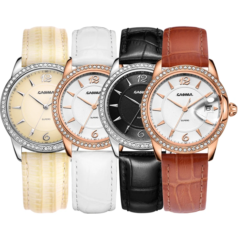 

Reloj Mujer 2017 CASIMA Women Watch Top Fashion Brand Female Clock Gold Case Calendar Display Real Leather Strap Waterproof