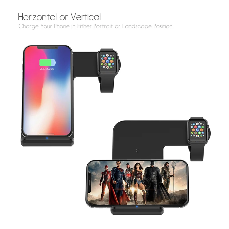 Беспроводное зарядное устройство Qi 2 в 1 подставка для Apple Watch 3 4 iPhone XS Max XR X 8 Plus Samsung