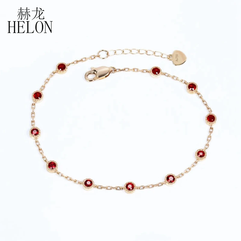 HELON Real 18 К розовое золото Сертифицированный круглый 0.65ct натуральный рубин свадебный браслет для женщин Девушка подарок вечерние модные ювелирные изделия