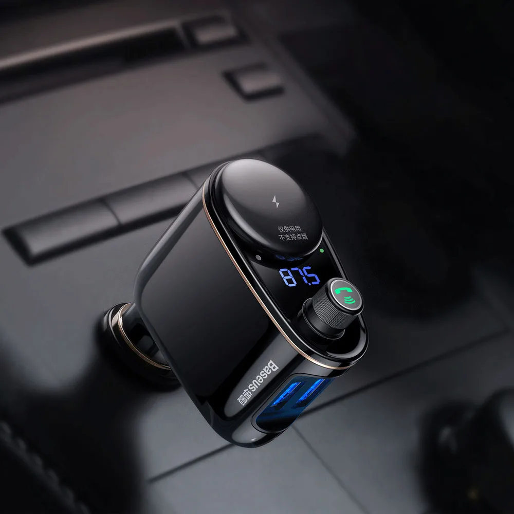 Black Автомобильное зарядное устройство Baseus, fm-передатчик, Bluetooth, беспроводной автомобильный аудио MP3 плеер, прикуриватель, разветвитель, автомобильное зарядное устройство для телефона - Тип штекера: Black