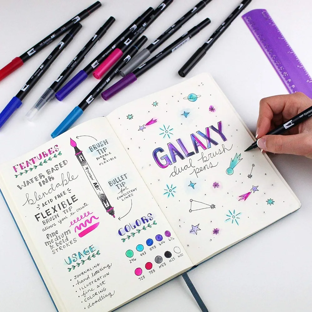 Tombow ABT двойная кисть для рисования маркеры для каллиграфии набор ручек для рисования яркая 10-Pack Blendable кисть с мелким кончиком акварельные надписи