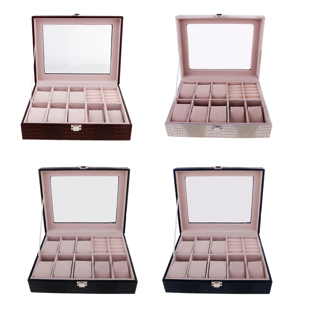 

Wood Watch Box PU Leather Jewelry Collection Display Storage Case Clear Top