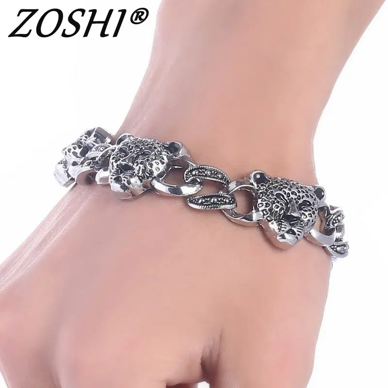 Винтажный Мужской Браслет ZOSHI из нержавеющей стали подвески с леопардом браслет