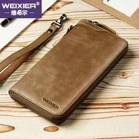 weixier mens leather wallet retro long mens clutch bag brand business casual single zipper wallet card holder mens bag purse