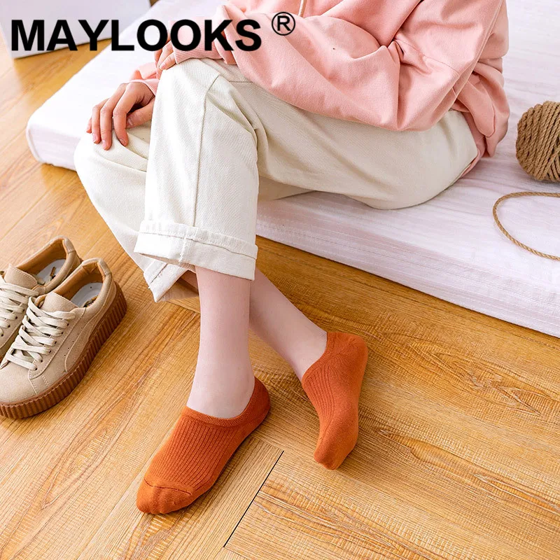 Maylooks Women's cotton retro invisible boat socks spring and summer new casual female shallow mouth W356 | Женская одежда