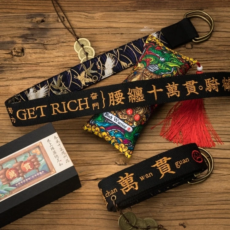 Y Demo Харадзюку холщовый ремень китайский буквенный вышивка Двойные кольцевые