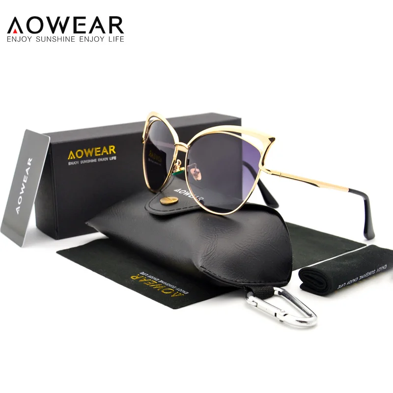 C3 Gold Purple AOWEAR бренд солнцезащитные очки «кошачий глаз» Для женщин поляризованные HD градиентное зеркало Винтаж очки женские солнцезащитные очки "кошачий глаз" Lentes De Sol Mujer A728 - Цвет линз: C3 Gold Purple