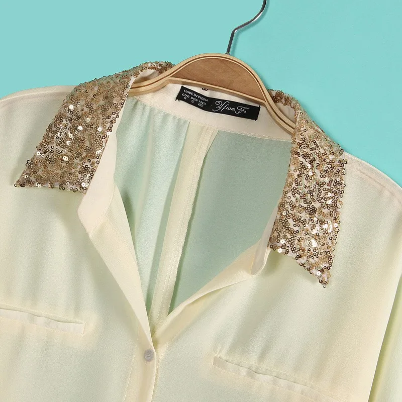 Женская рубашка с длинным рукавом пайетками|ladies blouses|full sleeve shirtsleeve shirt |