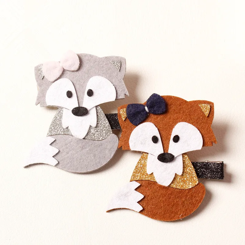 Блестящая фетровая шпилька в виде лисы с милым бантом Осенняя заколка для волос