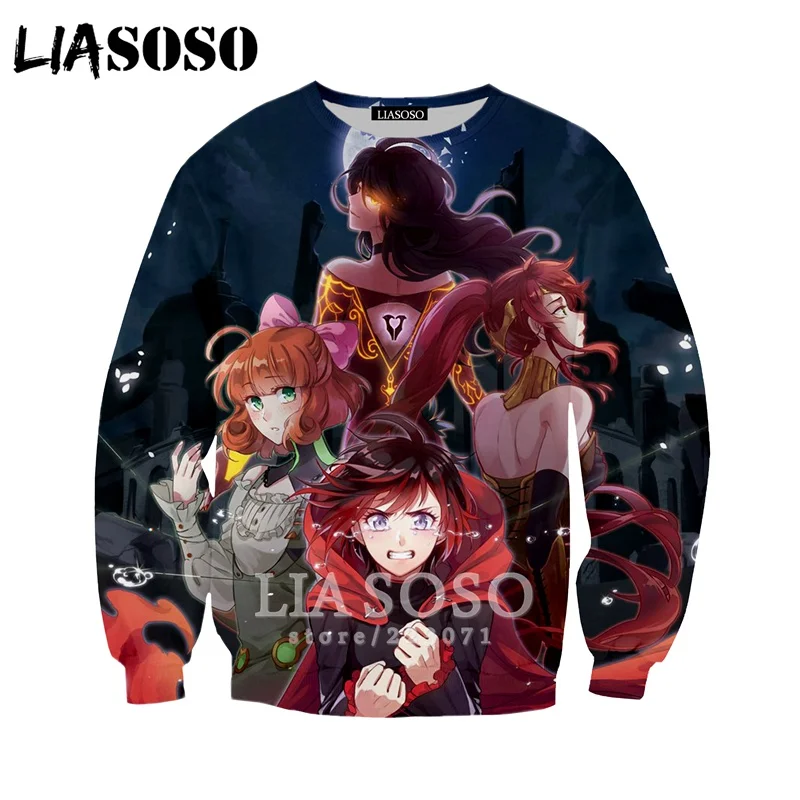 LIASOSO Осень Новые мужские и женские модные толстовки 3D принт Аниме RWBY Толстовка длинный рукав хип хоп Harajuku пуловер B012-19