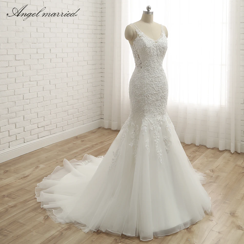 Свадебное платье с открытой спиной и аппликацией в виде ангела свадебное для
