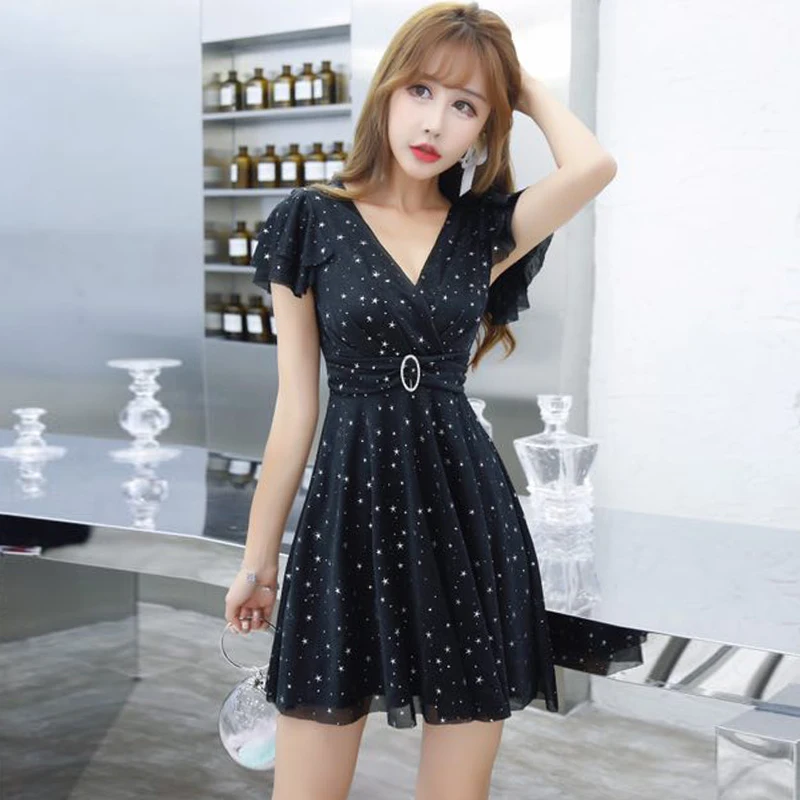 Women's Clothing Dresses summer style fashion brand sexy club a-line solid Low-cut v-neck sashes mini-dress vestidosde fiesta | Женская