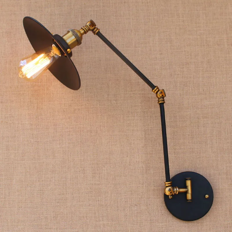 Goedkoop Vintage Retro Ijzer Zwart Verstelbare Hoofd Swing Arm Wandlamp E27 Lichten Moderne Voor Studeerkamer Woonkamer Slaapkamer Restaurant Bar
