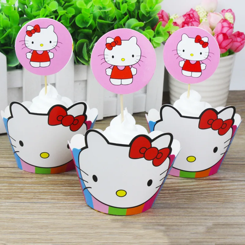 Конфетный цвет 7200 шт обертки для кексов + 12 топперы Hello Kitty тематическая вечеринка