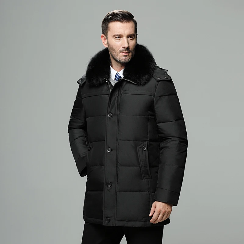 Brand Men's Winter Jacket Russia Long Coat Hat Fur Collar Thick Windproof Waterproof 90% White Duck Down Jacket Men -30 Degree