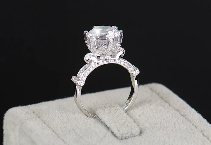 R& J 4.0ct AAAAA Уровень CZ Кольцо Мода для женщин подарок 925 Твердые ювелирные изделия из стерлингового серебра бренд обручальное кольцо цветок корона дизайн