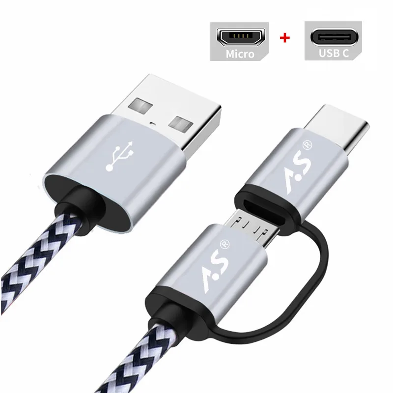 A. S 2 в 1 USB C type-C кабель Micro USB кабель для быстрой зарядки usb type C кабель для samsung Galaxy S9 S8 Note 8 Xiaomi huawei QC3.0 - Цвет: 2 IN 1 Cable Silver