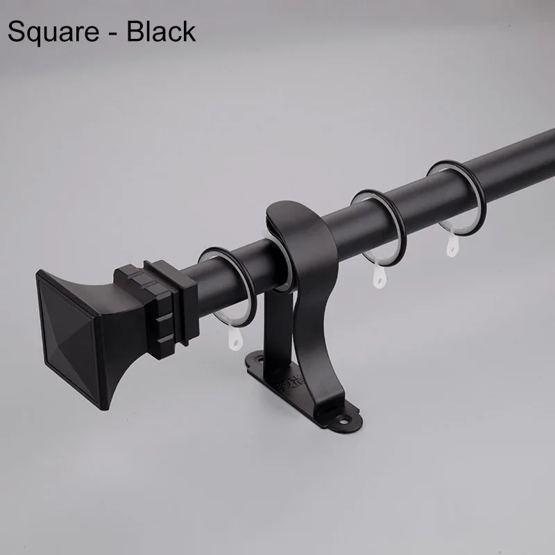 Square Single Римский полюс Алюминиевый сплав карниз для спальни без ржавчины высокая твердость с различными декоративными головками черный - Цвет: Square Single