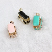 10pcslot zinc alloy gold color plated bus with rhinestone floating enamel charm pendant for bracelet necklace jewelry makings