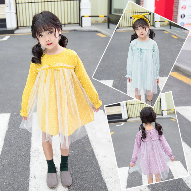 Детское платье с длинным рукавом в горошек | Детская одежда и обувь