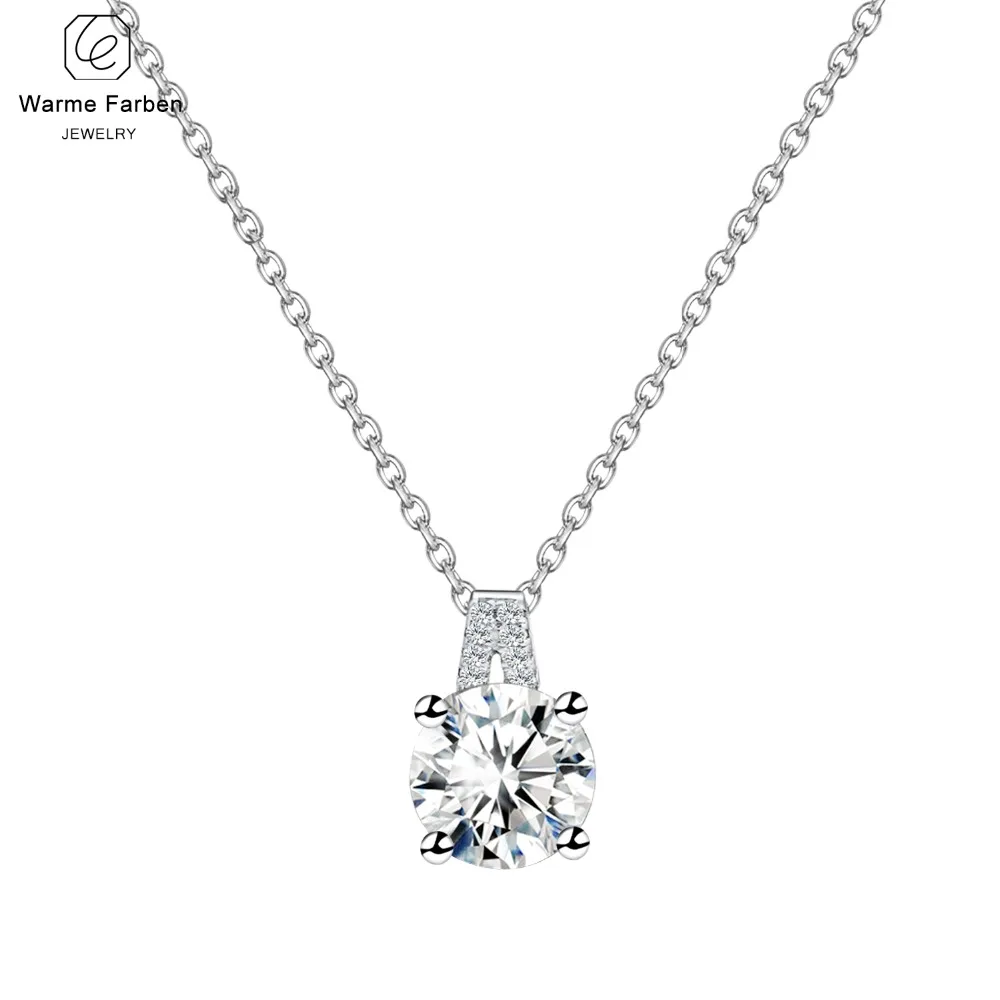 Warme Farben 925 Silver Necklace Fine Jewelry 1 Carat Zircon Stone Charm Women Pendant Fashion Collares Female | Украшения и