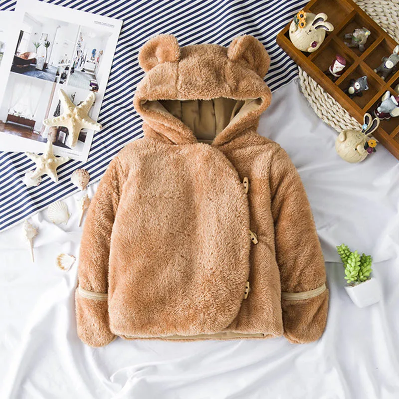 Зимняя куртка для маленьких детей пальто плотная зимняя теплая с милым плюшевым