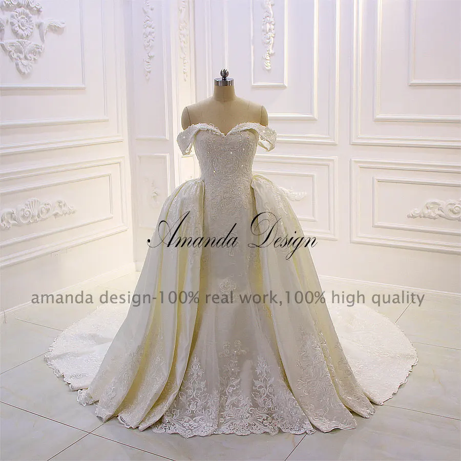 Аманда дизайн robe de mariee courte с открытыми плечами кружева аппликация Съемная юбка свадебное платье