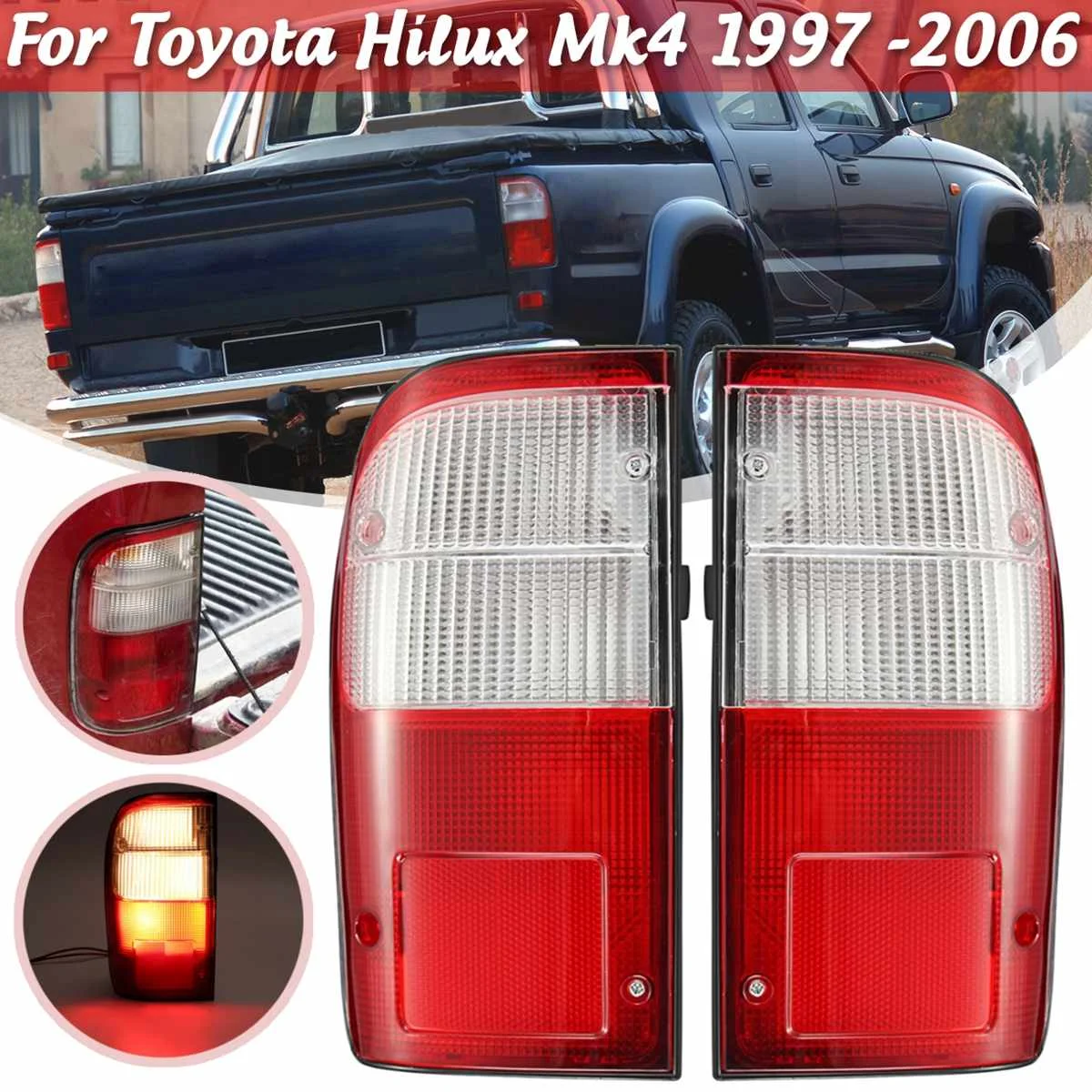 1 Pair Для Toyota Hilux Mk4 1997 1998 1999 2000 2001 2002 2003 2004 2006-1 пара Автомобильный задний светильник, запасная Тормозная Левая Правая сторона - Цвет: 1 Pair