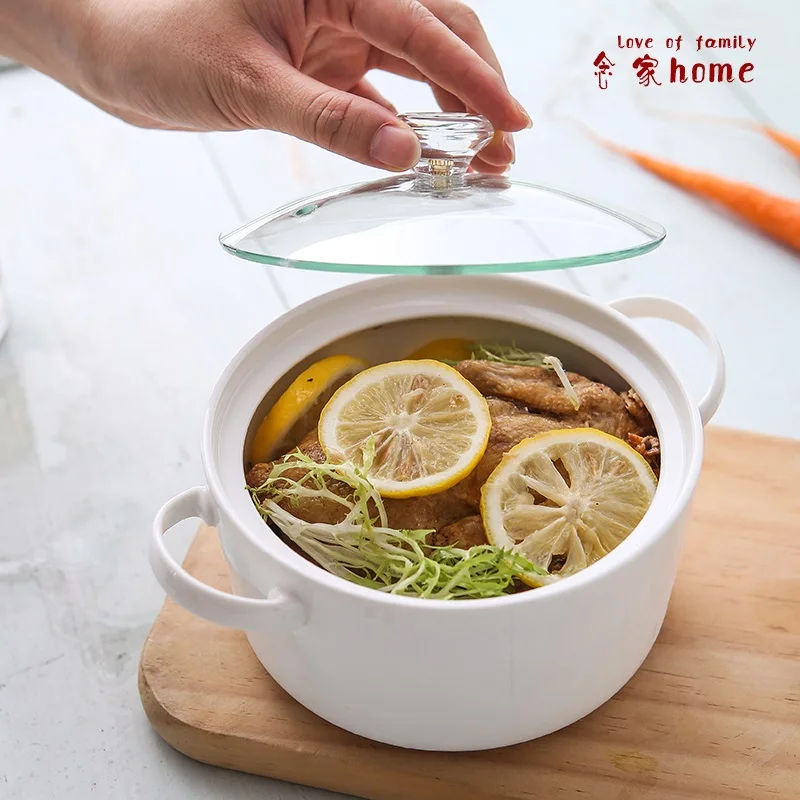 

6 inch double ear ceramic bowl with glass cover and microwave oven