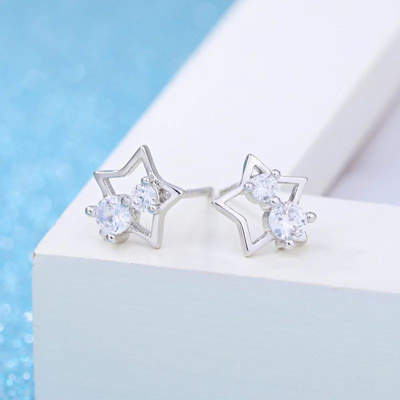 

100% 925 sterling silver fashion shiny crystal little star ladies`stud earrings jewelry Anti allergy wholesale