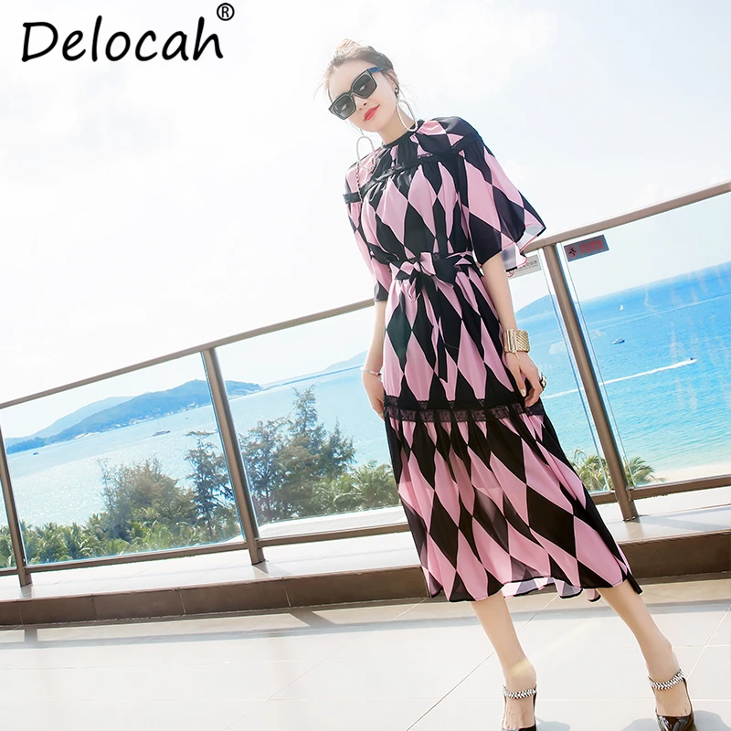 Delocah Новый 2019 Для женщин летнее платье взлетно посадочной полосы модельер