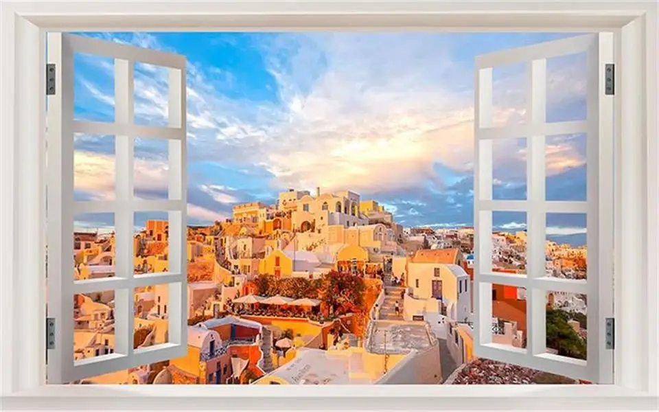 3d wallpaper custom photo mural living room window Mediterranean sea landscape painting sofa TV background for wall | Обустройство