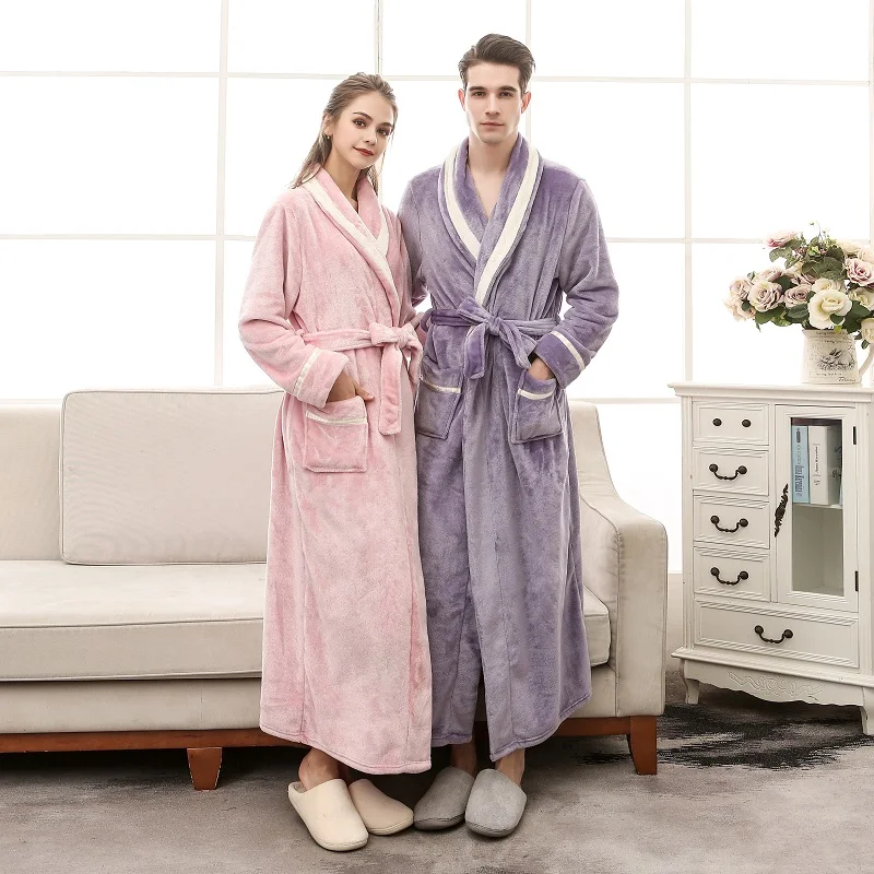 

2018 winter flannel robes women men bathrobe plus size warm thicken couples robe autumn