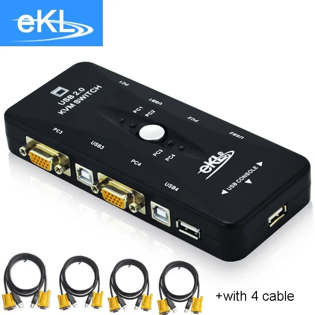 EKL 4 порта USB 2 0 квм коммутатор VGA переключатель коробка 1920X1440 Подключение