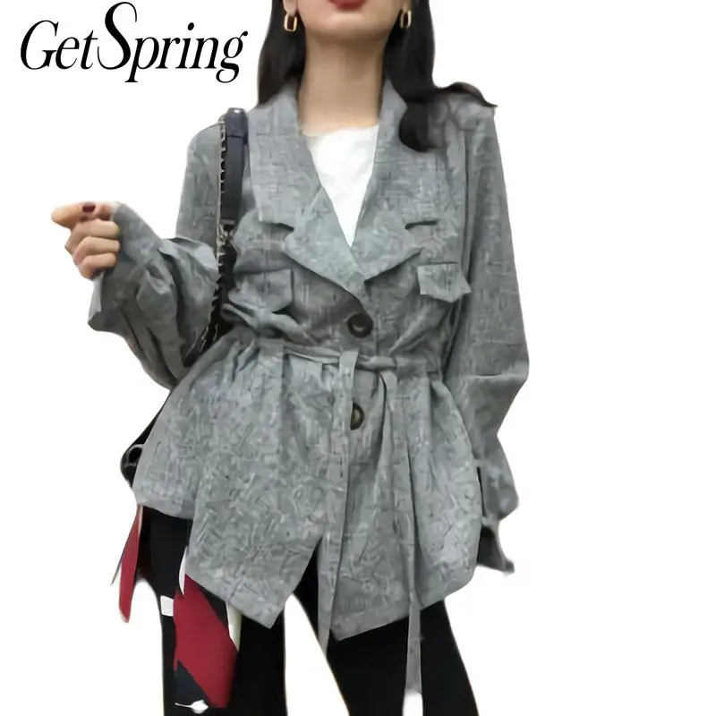 GETSPRING Женское пальто Женский костюм с рукавом фонариком бандажный хлопок женские