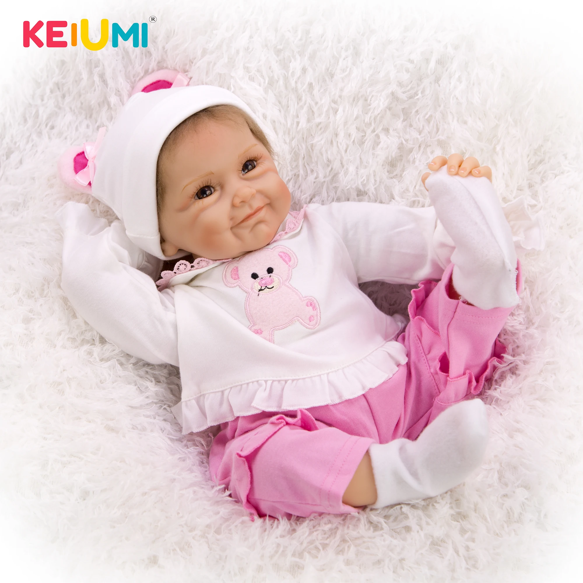

KEIUMI Baby Reborn Toy 22 Inch 55 cm Soft Silicone Vinyl Girl Doll Lifelike Reborn Baby Doll Cloth Body For Kid Christmas Gift