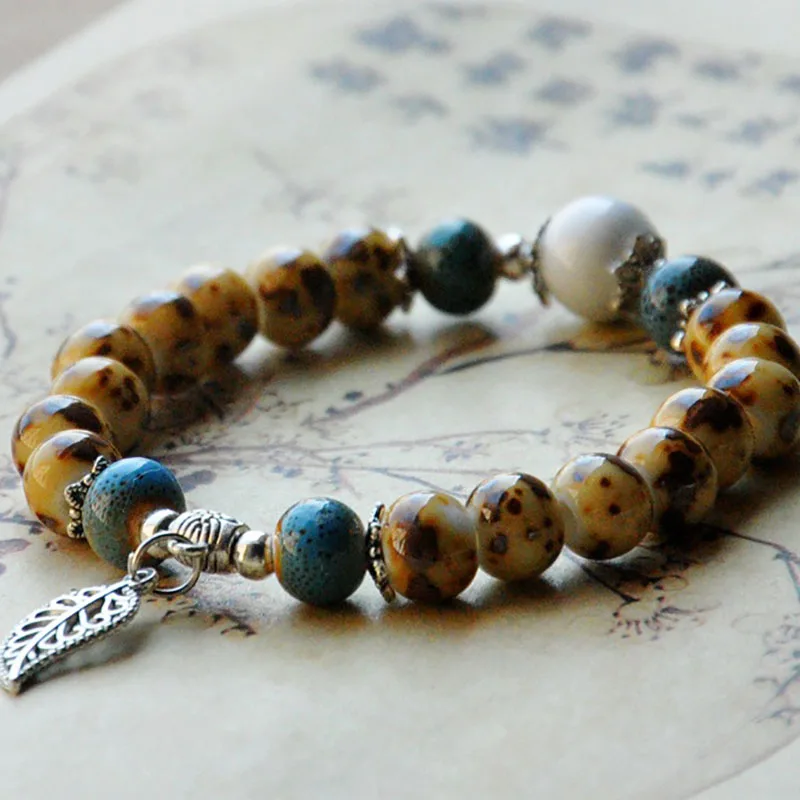 Серебристые браслеты из керамической нити с полыми листьями для женщин и мужчин