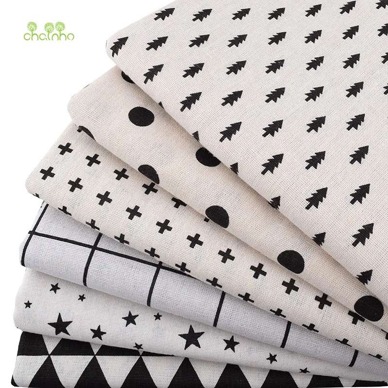 Черно белая серия Chainho ткань из хлопка и льна с принтом для сделай сам квилтинга