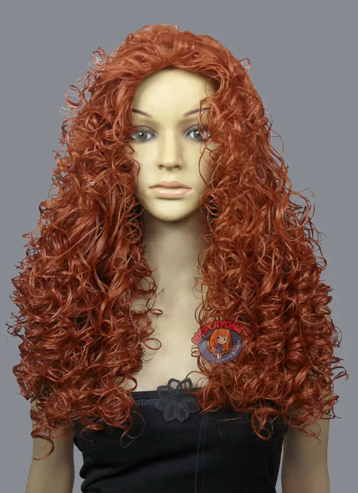 Горячая жаропрочных Партия волос&gt&gt Мерида Принцесса Парик Copper Red Хэллоуин|halloween
