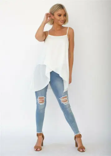 Hirigin Женская свободная майка с асимметричным подолом без рукавов блузка