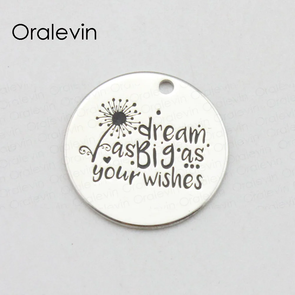 DREAM AS BIG YOUR WISHES Hand Stamped Engraved Custom Round Pendent Charms Expandable Wire Bracelet Gift Jewelry #LN161B | Украшения и